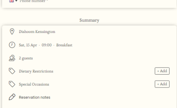 The Aura book a table form